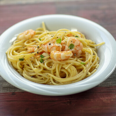Spaghetti al limone e gamberi